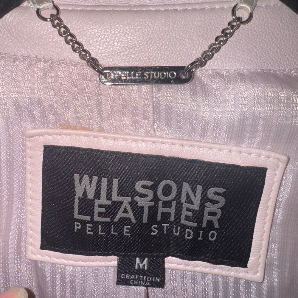 Vintage 90s Y2K Wilsons Pelle Studio Pink Leather Moto Jacket Women's M - Picture 4 of 16